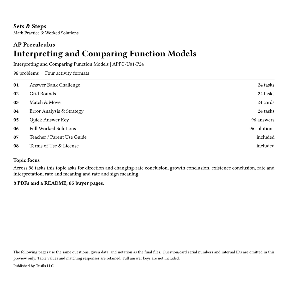 Interpreting and Comparing Function Models | Precalculus | 96 Problems — 01_Cover.png