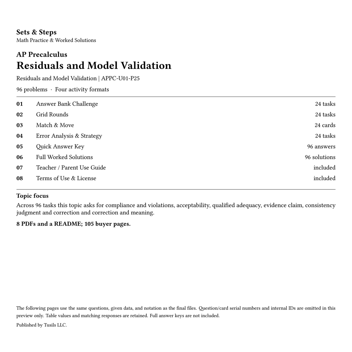 Residuals and Model Validation | Precalculus | 96 Problems — 01_Cover.png