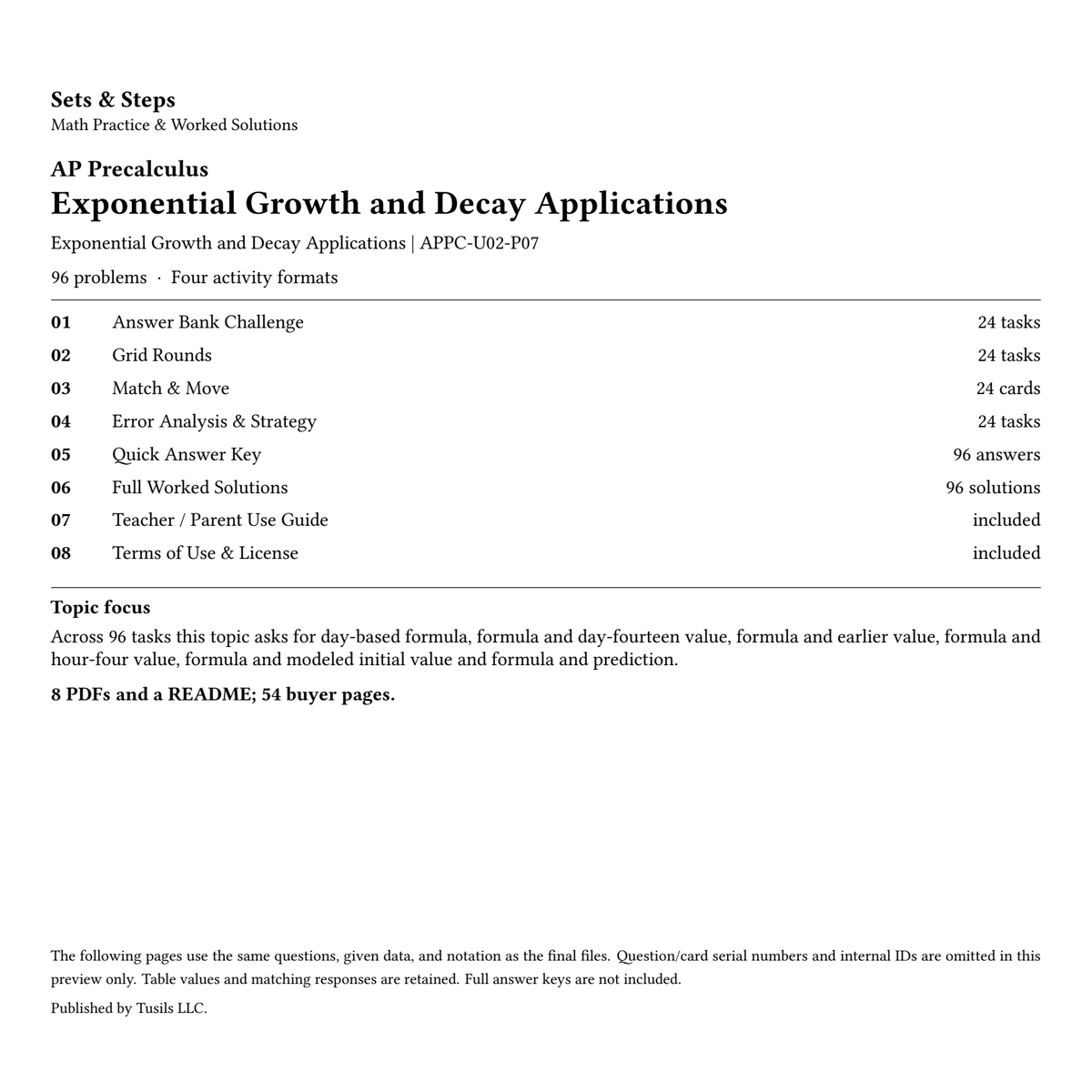 Exponential Growth and Decay Applications | Precalculus | 96 Problems — 01_Cover.png