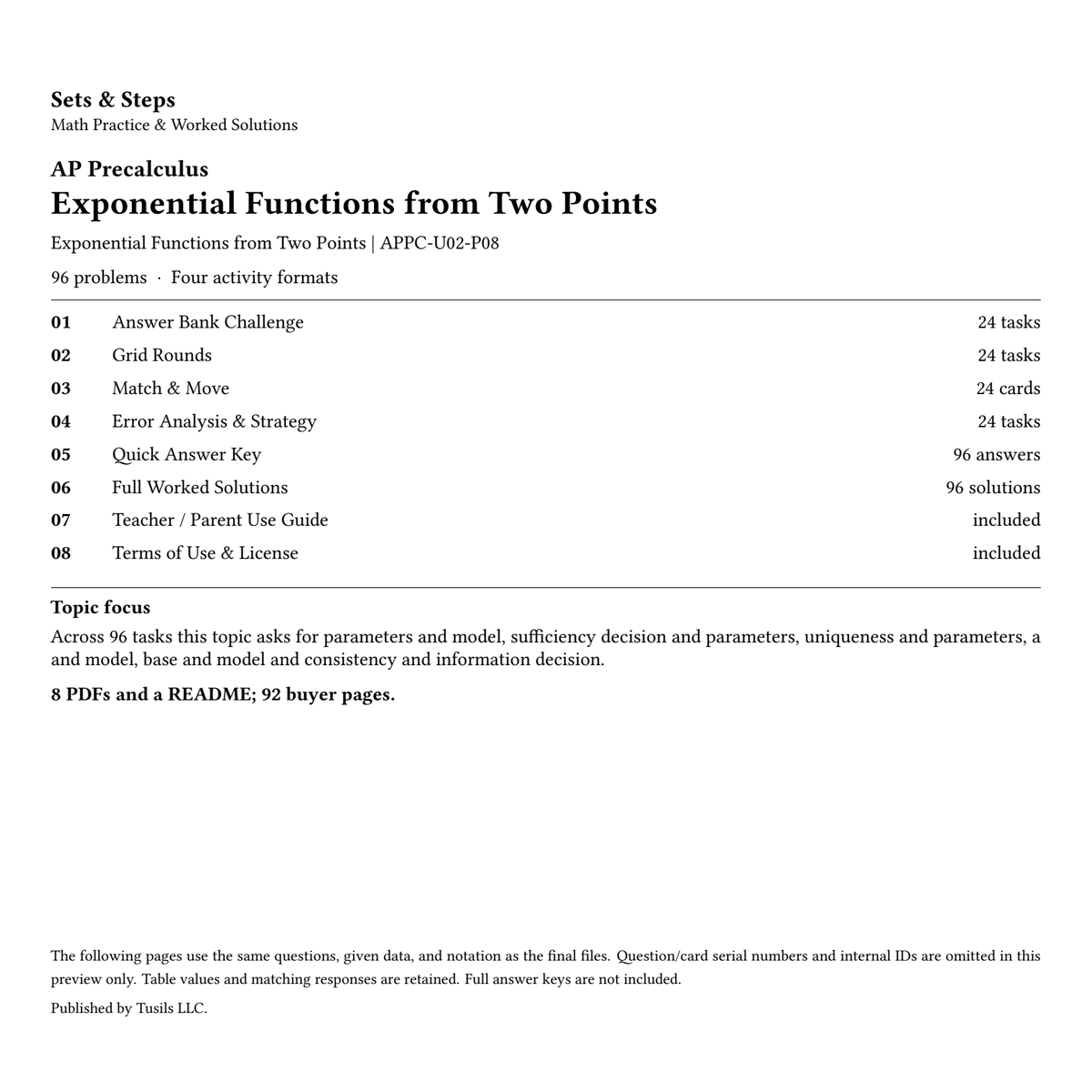 Exponential Functions from Two Points | Precalculus | 96 Problems — 01_Cover.png