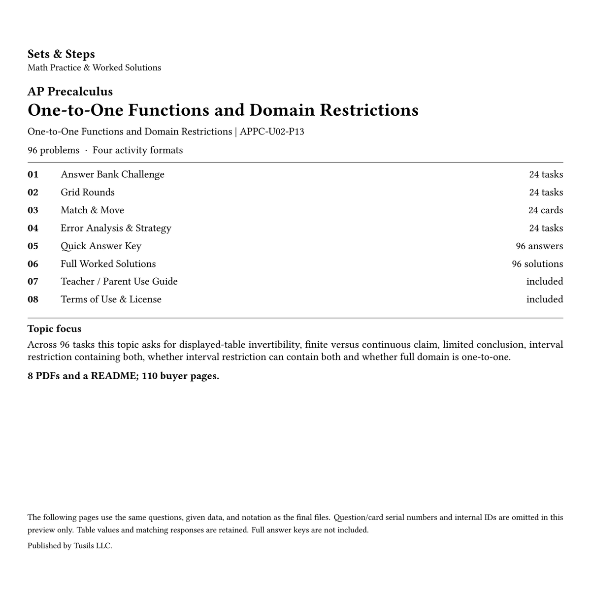 One-to-One Functions and Domain Restrictions | Precalculus | 96 Problems — 01_Cover.png