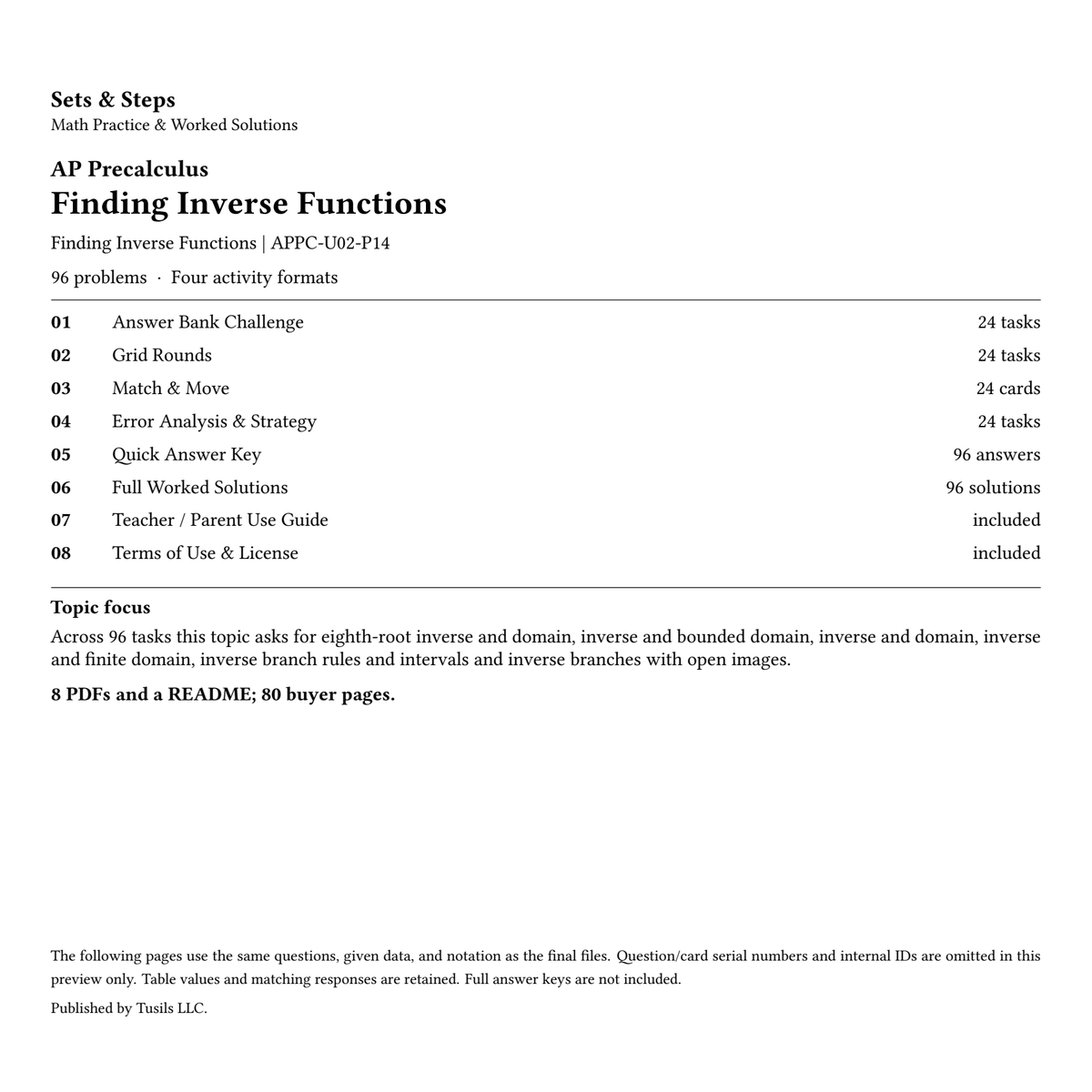 Finding Inverse Functions | Precalculus | 96 Problems — 01_Cover.png
