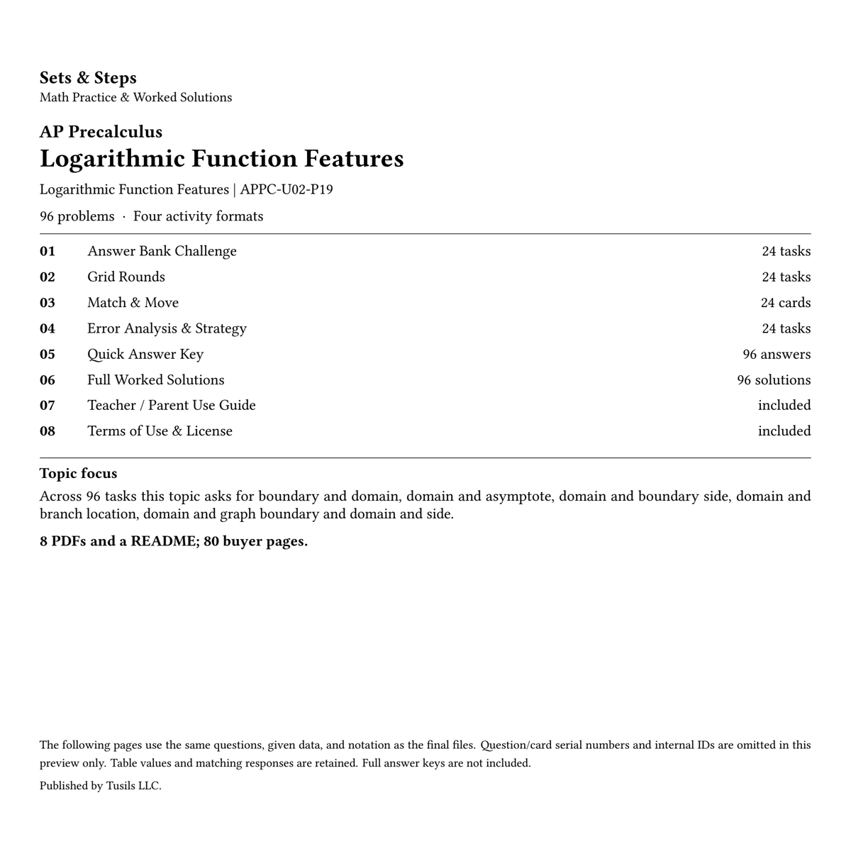 Logarithmic Function Features | Precalculus | 96 Problems — 01_Cover.png