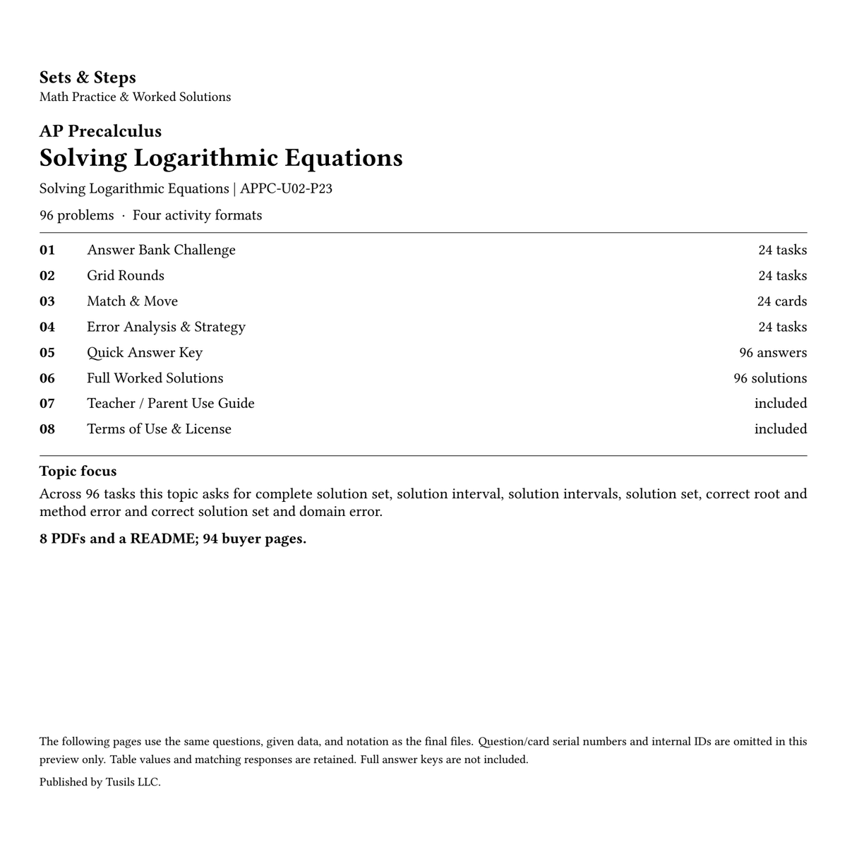 Solving Logarithmic Equations | Precalculus | 96 Problems — 01_Cover.png
