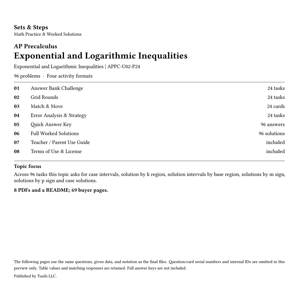 Exponential and Logarithmic Inequalities | Precalculus | 96 Problems — 01_Cover.png
