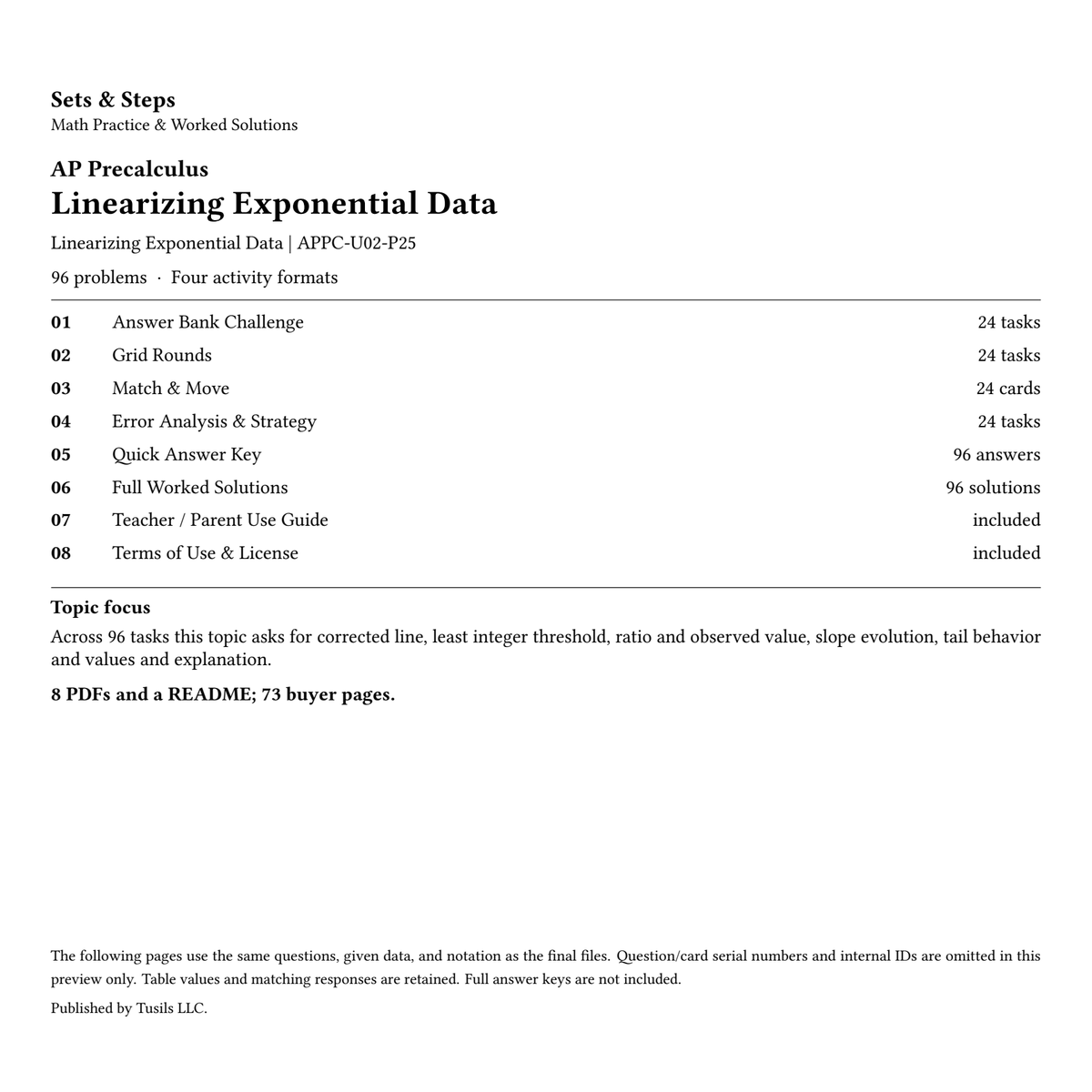 Linearizing Exponential Data | Precalculus | 96 Problems — 01_Cover.png