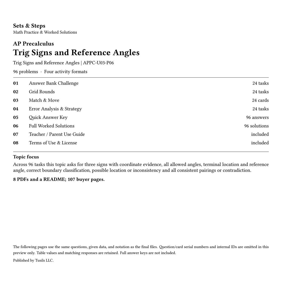 Trig Signs and Reference Angles | Precalculus | 96 Problems — 01_Cover.png