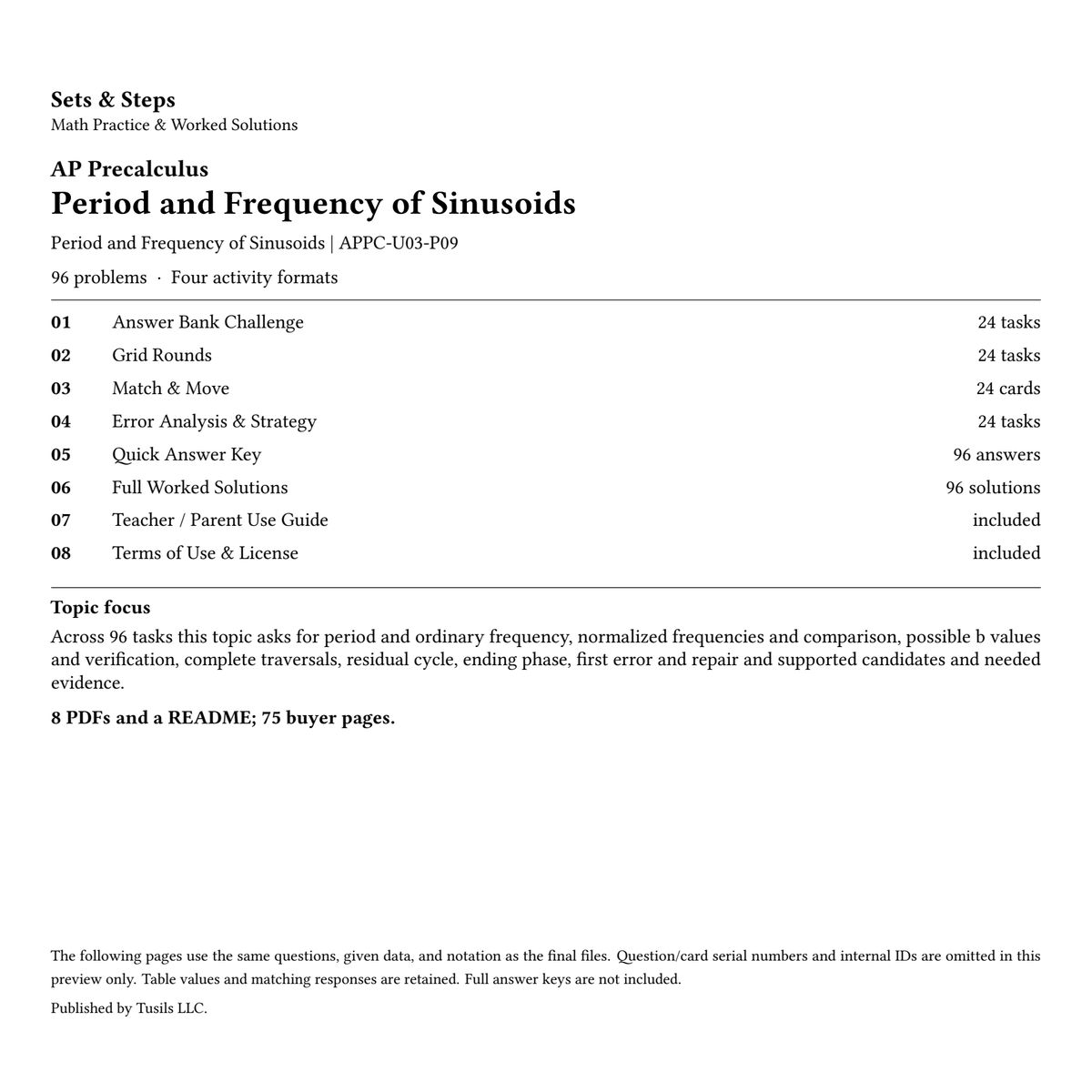 Period and Frequency of Sinusoids | Precalculus | 96 Problems — 01_Cover.png