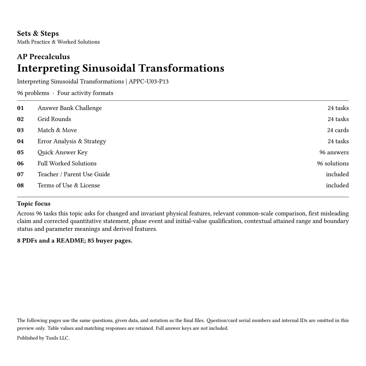 Interpreting Sinusoidal Transformations | Precalculus | 96 Problems — 01_Cover.png