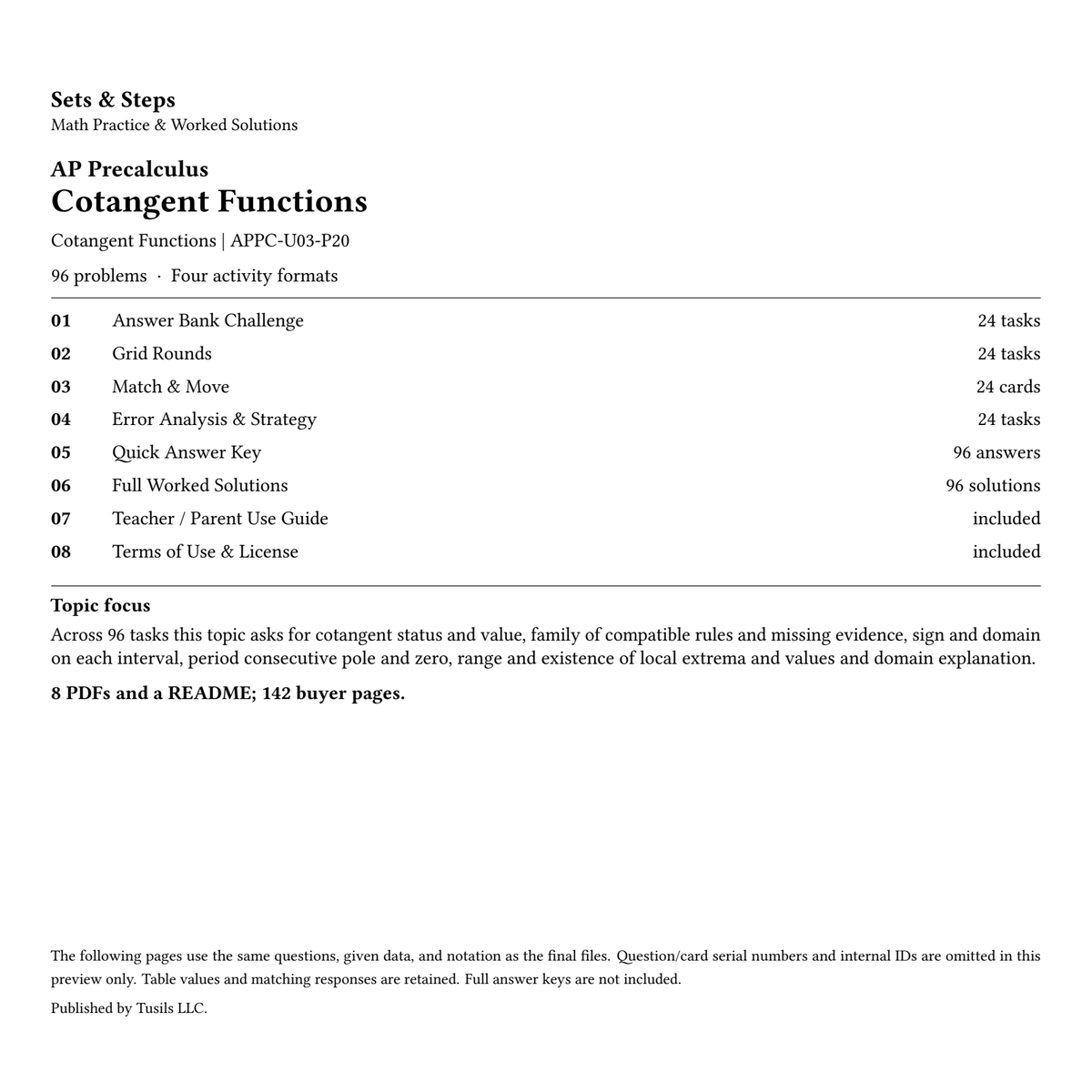 Cotangent Functions | Precalculus | 96 Problems — 01_Cover.png