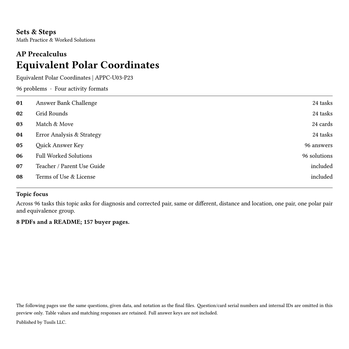 Equivalent Polar Coordinates | Precalculus | 96 Problems — 01_Cover.png
