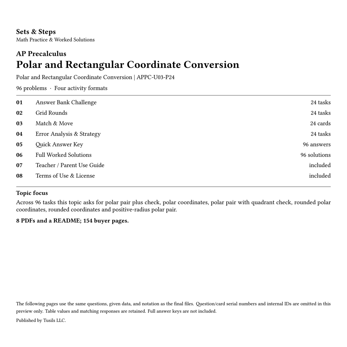 Polar and Rectangular Coordinate Conversion | Precalculus | 96 Problems — 01_Cover.png