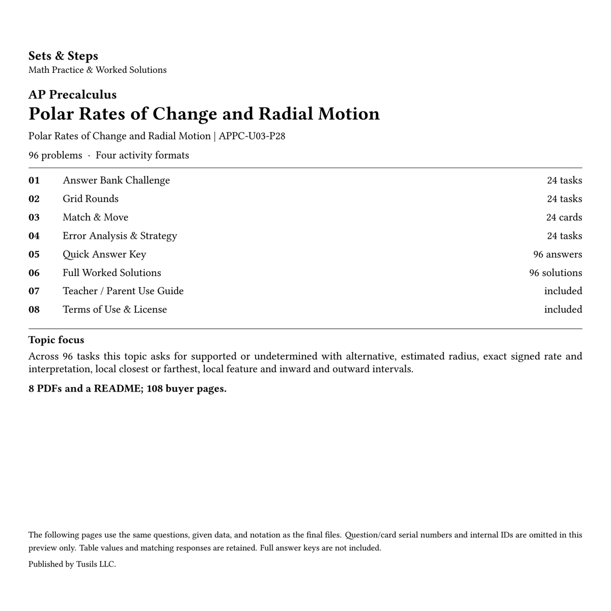 Polar Rates of Change and Radial Motion | Precalculus | 96 Problems — 01_Cover.png