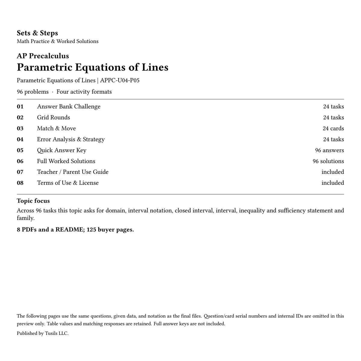 Parametric Equations of Lines | Precalculus | 96 Problems — 01_Cover.png