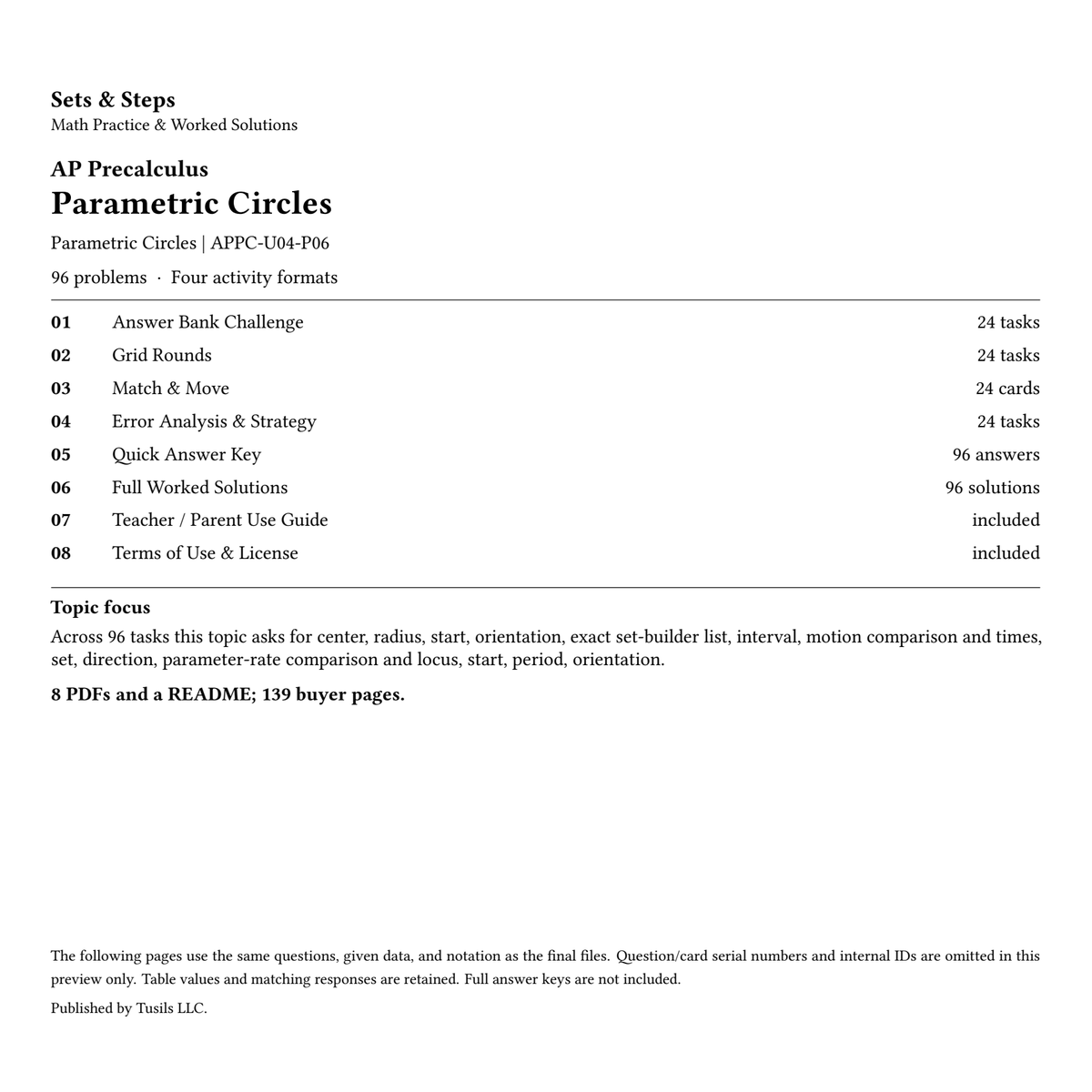 Parametric Circles | Precalculus | 96 Problems — 01_Cover.png