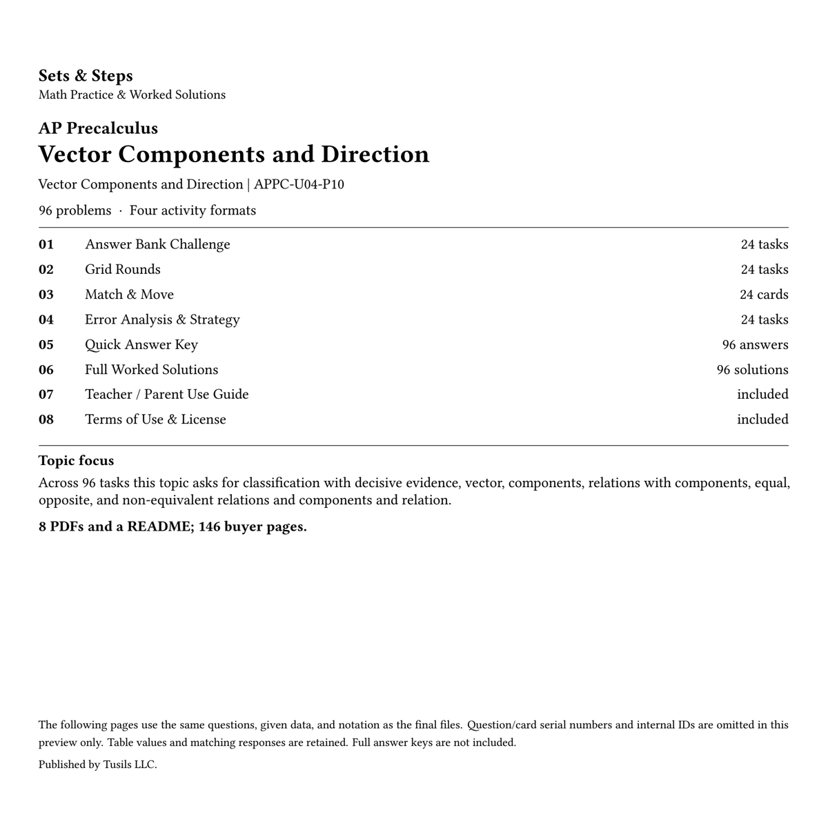 Vector Components and Direction | Precalculus | 96 Problems — 01_Cover.png