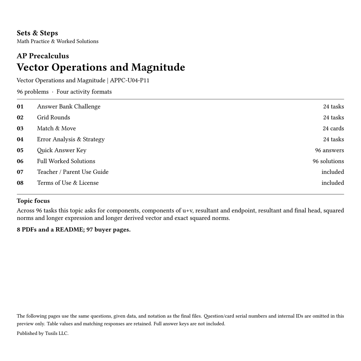 Vector Operations and Magnitude | Precalculus | 96 Problems — 01_Cover.png