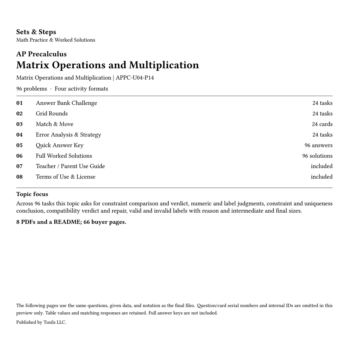 Matrix Operations and Multiplication | Precalculus | 96 Problems — 01_Cover.png