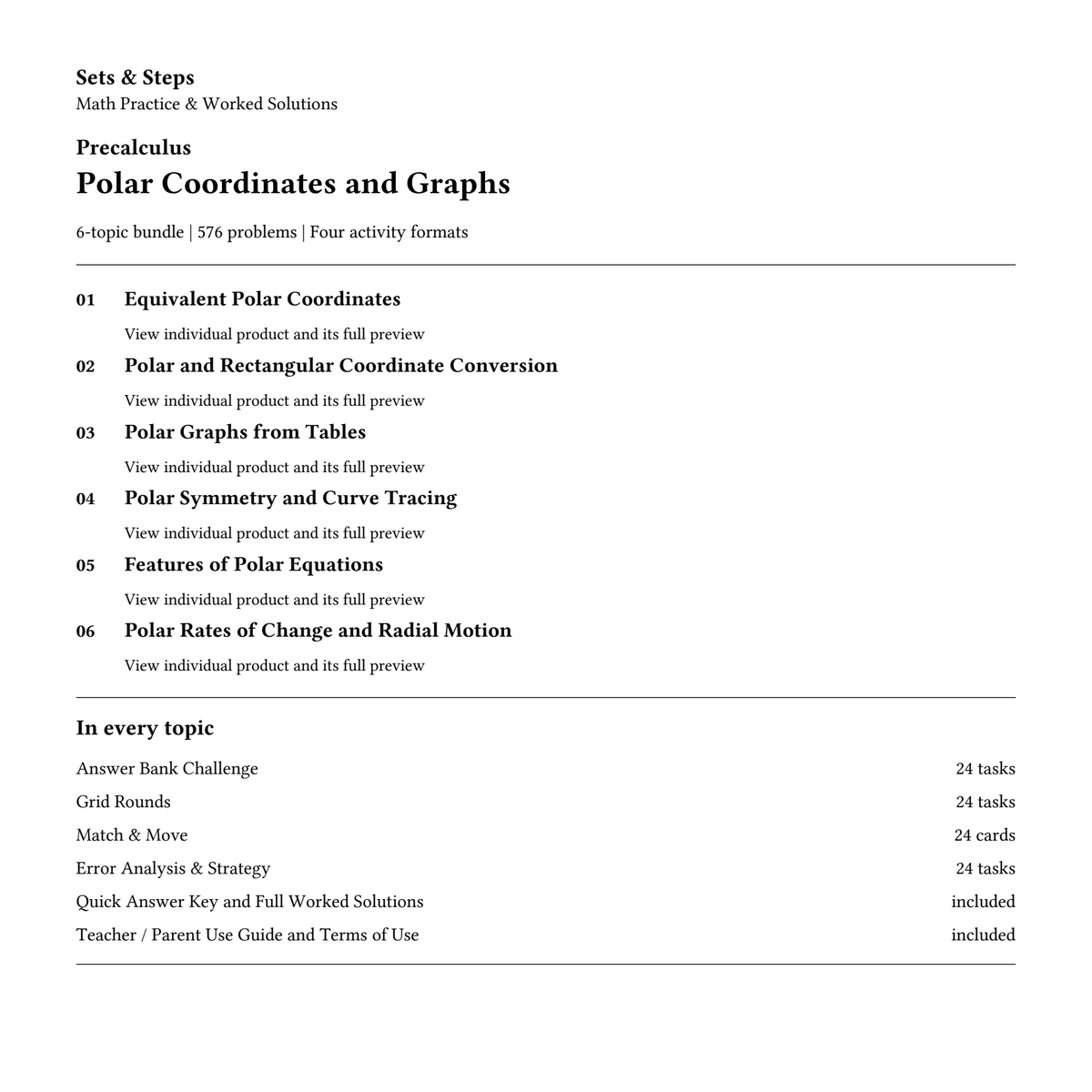 Polar Coordinates and Graphs | 6-Topic Precalculus Bundle — 01_Cover.png