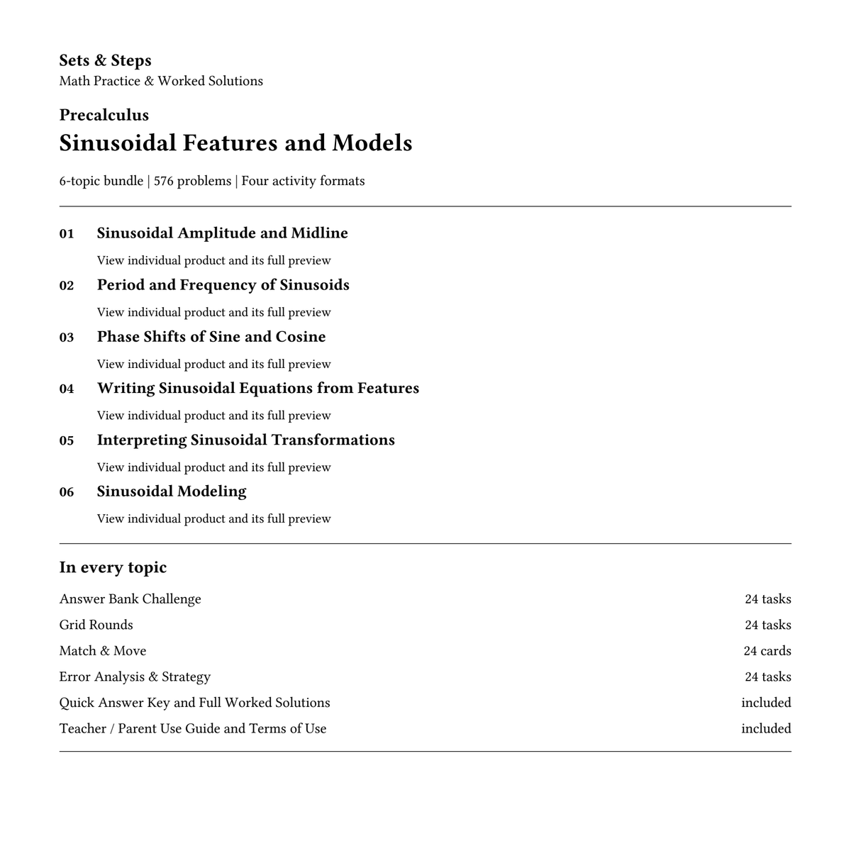 Sinusoidal Features and Models | 6-Topic Precalculus Bundle — 01_Cover.png