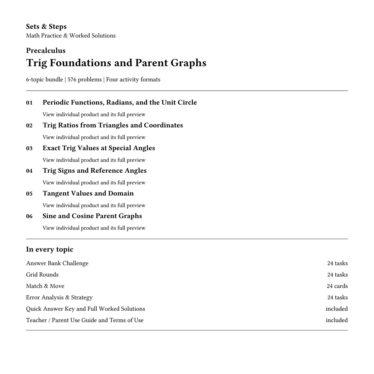 Trig Foundations and Parent Graphs | 6-Topic Precalculus Bundle — 01_Cover.png