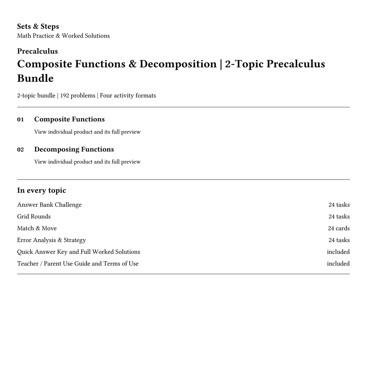 Composite Functions & Decomposition | 2-Topic Precalculus Bundle — 01_Cover.png