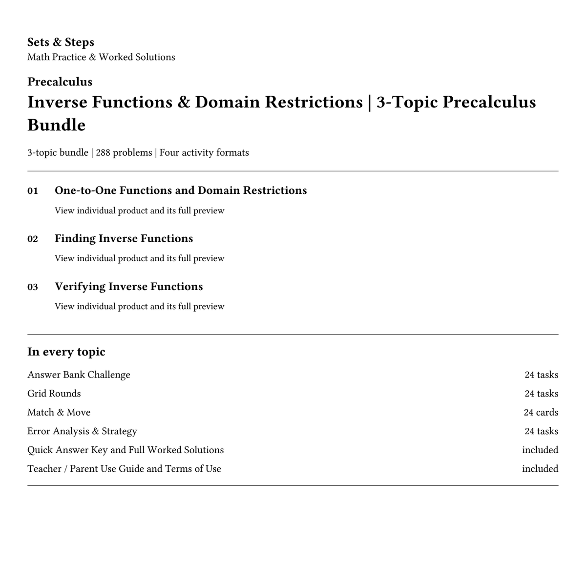 Inverse Functions & Domain Restrictions | 3-Topic Precalculus Bundle — 01_Cover.png