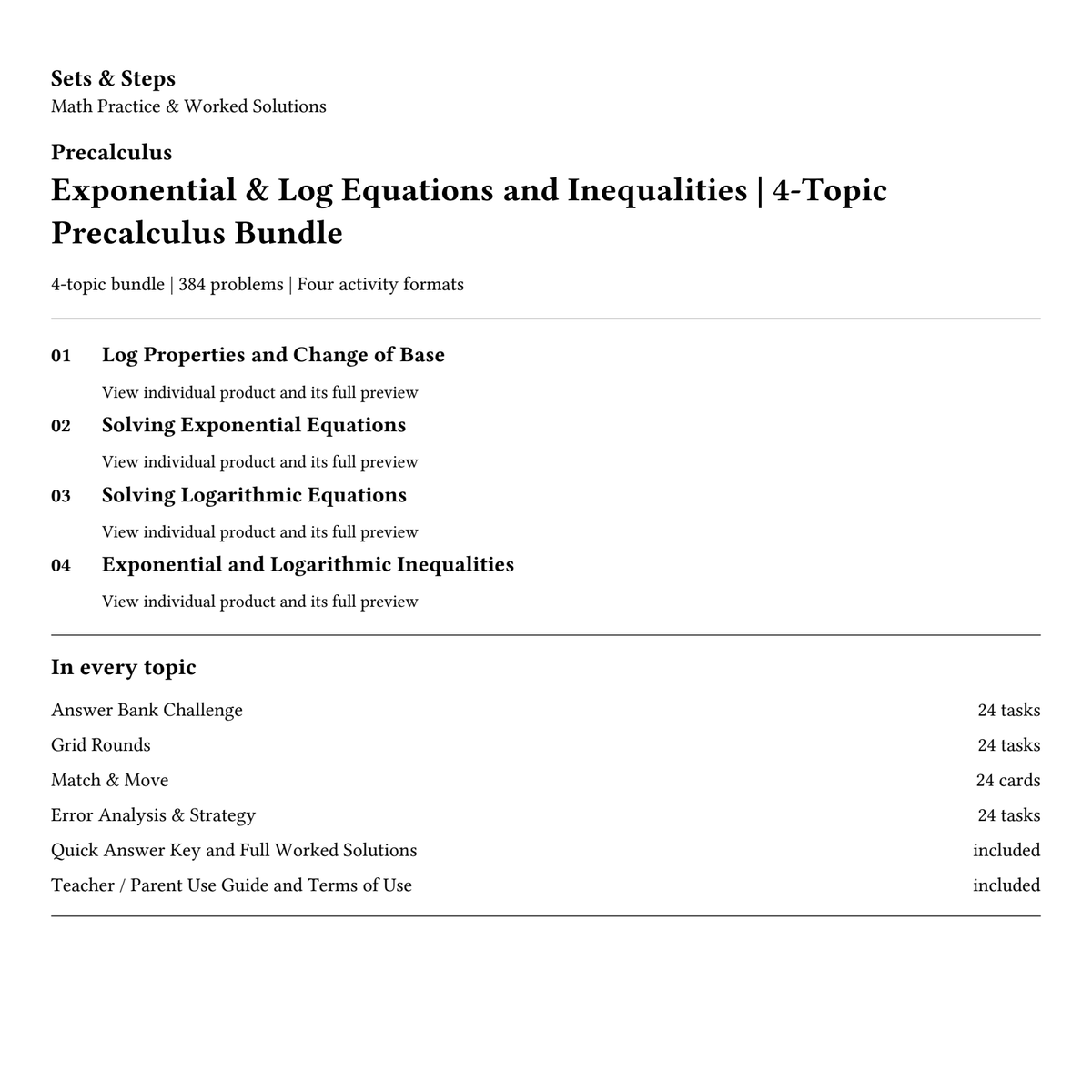 Exponential & Log Equations and Inequalities | 4-Topic Precalculus Bundle — 01_Cover.png