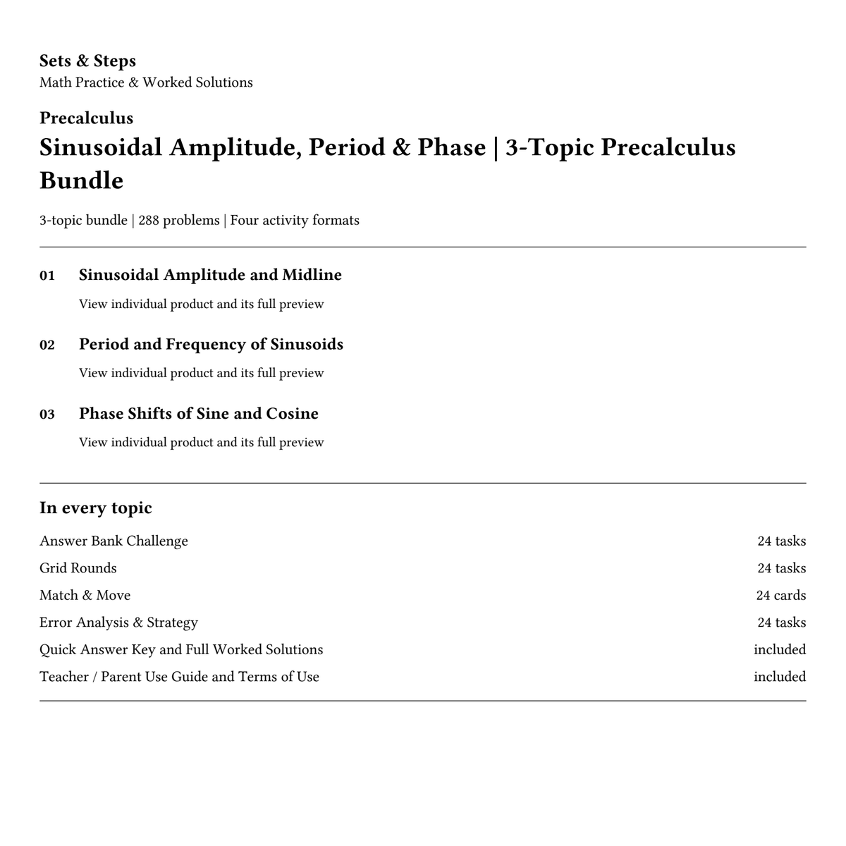 Sinusoidal Amplitude, Period & Phase | 3-Topic Precalculus Bundle — 01_Cover.png