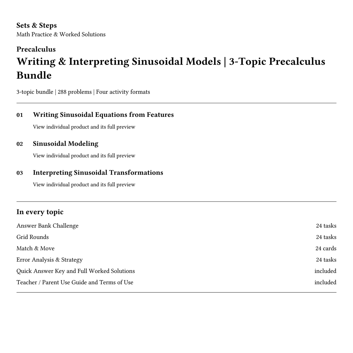 Writing & Interpreting Sinusoidal Models | 3-Topic Precalculus Bundle — 01_Cover.png