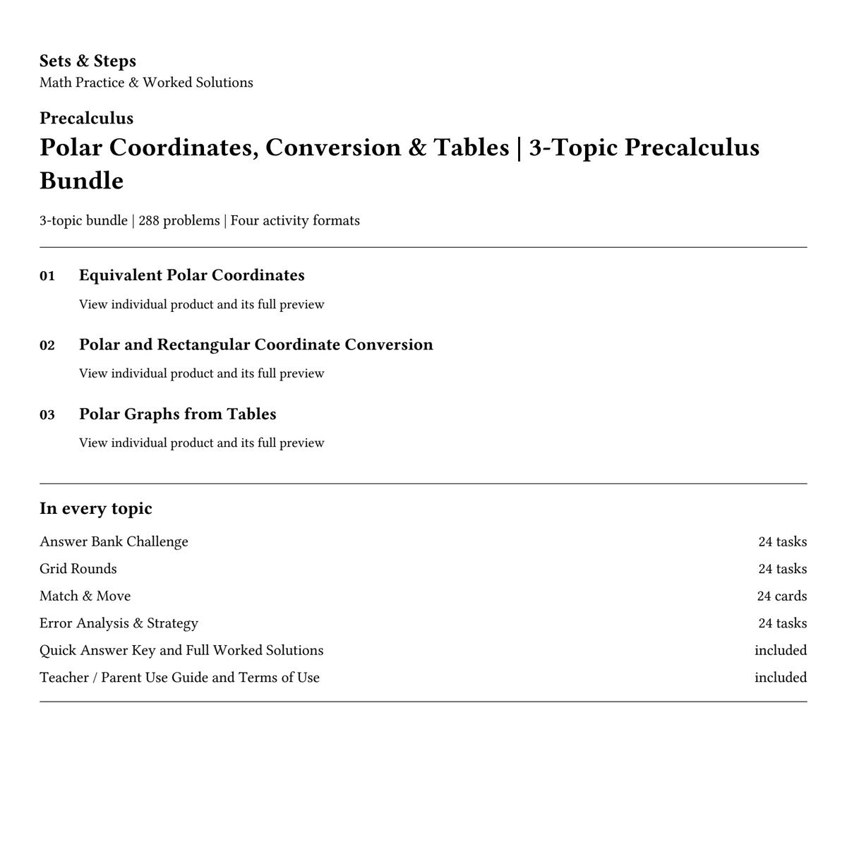 Polar Coordinates, Conversion & Tables | 3-Topic Precalculus Bundle — 01_Cover.png