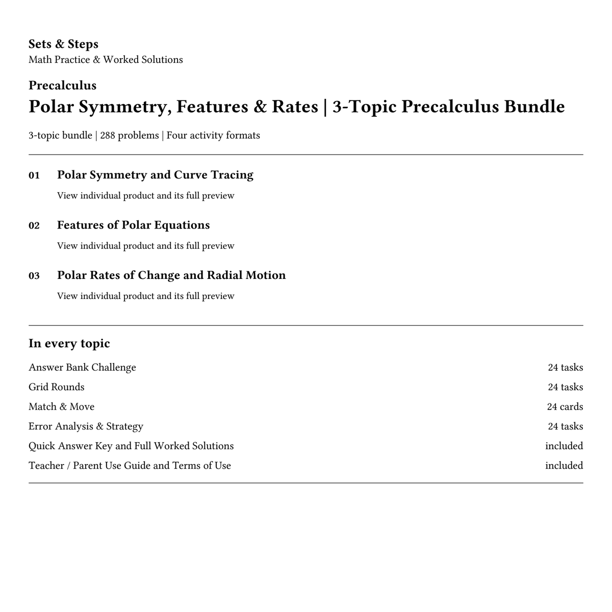 Polar Symmetry, Features & Rates | 3-Topic Precalculus Bundle — 01_Cover.png