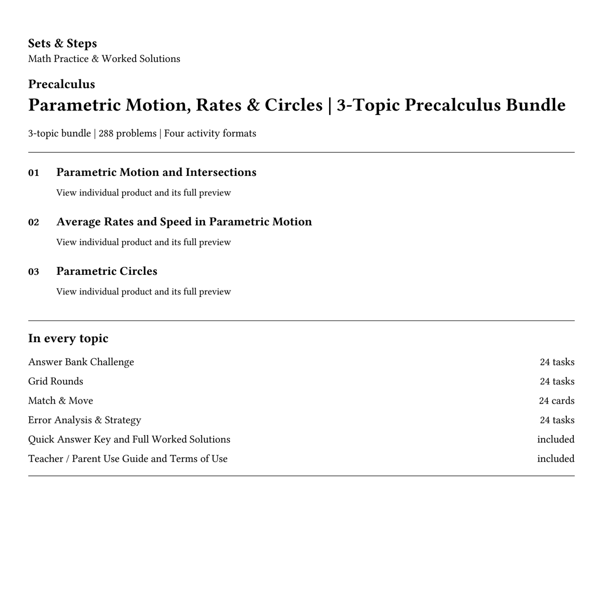 Parametric Motion, Rates & Circles | 3-Topic Precalculus Bundle — 01_Cover.png