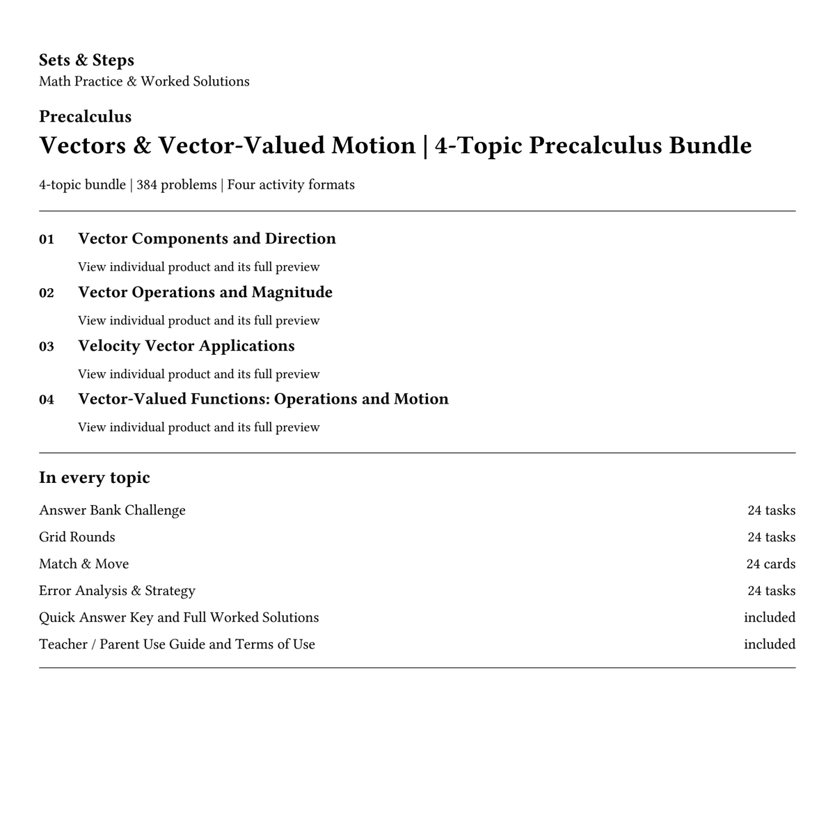 Vectors & Vector-Valued Motion | 4-Topic Precalculus Bundle — 01_Cover.png