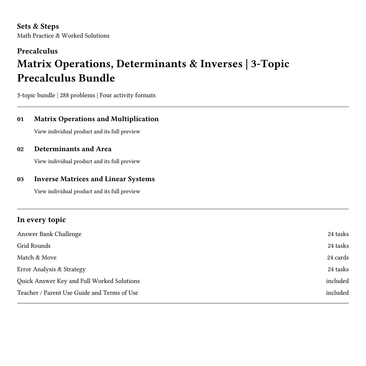 Matrix Operations, Determinants & Inverses | 3-Topic Precalculus Bundle — 01_Cover.png
