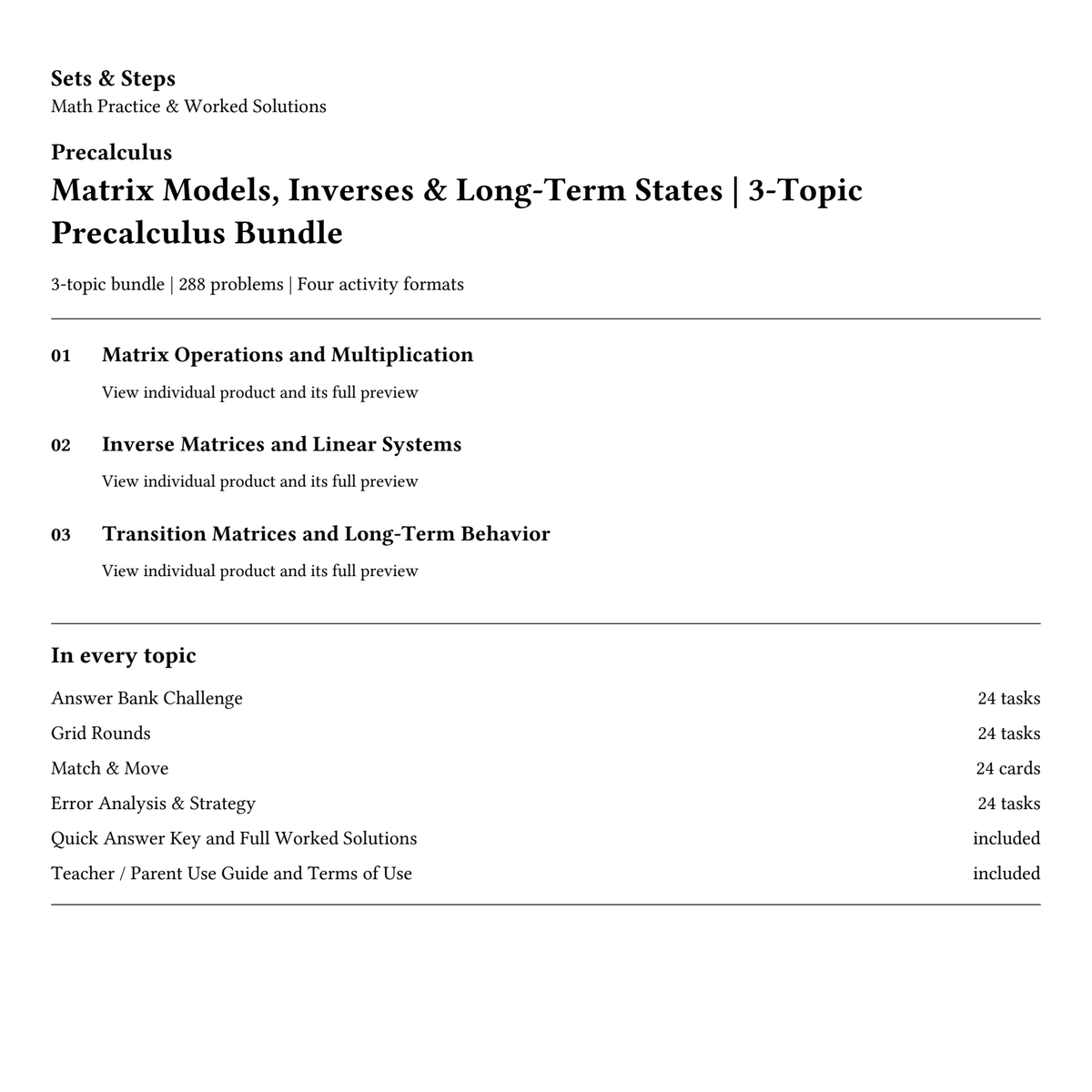 Matrix Models, Inverses & Long-Term States | 3-Topic Precalculus Bundle — 01_Cover.png