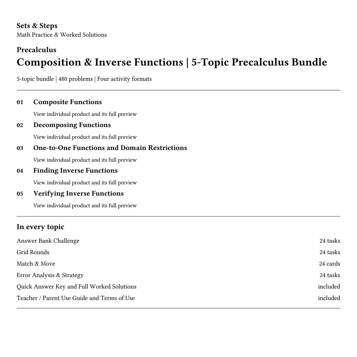 Composition & Inverse Functions | 5-Topic Precalculus Bundle — 01_Cover.png