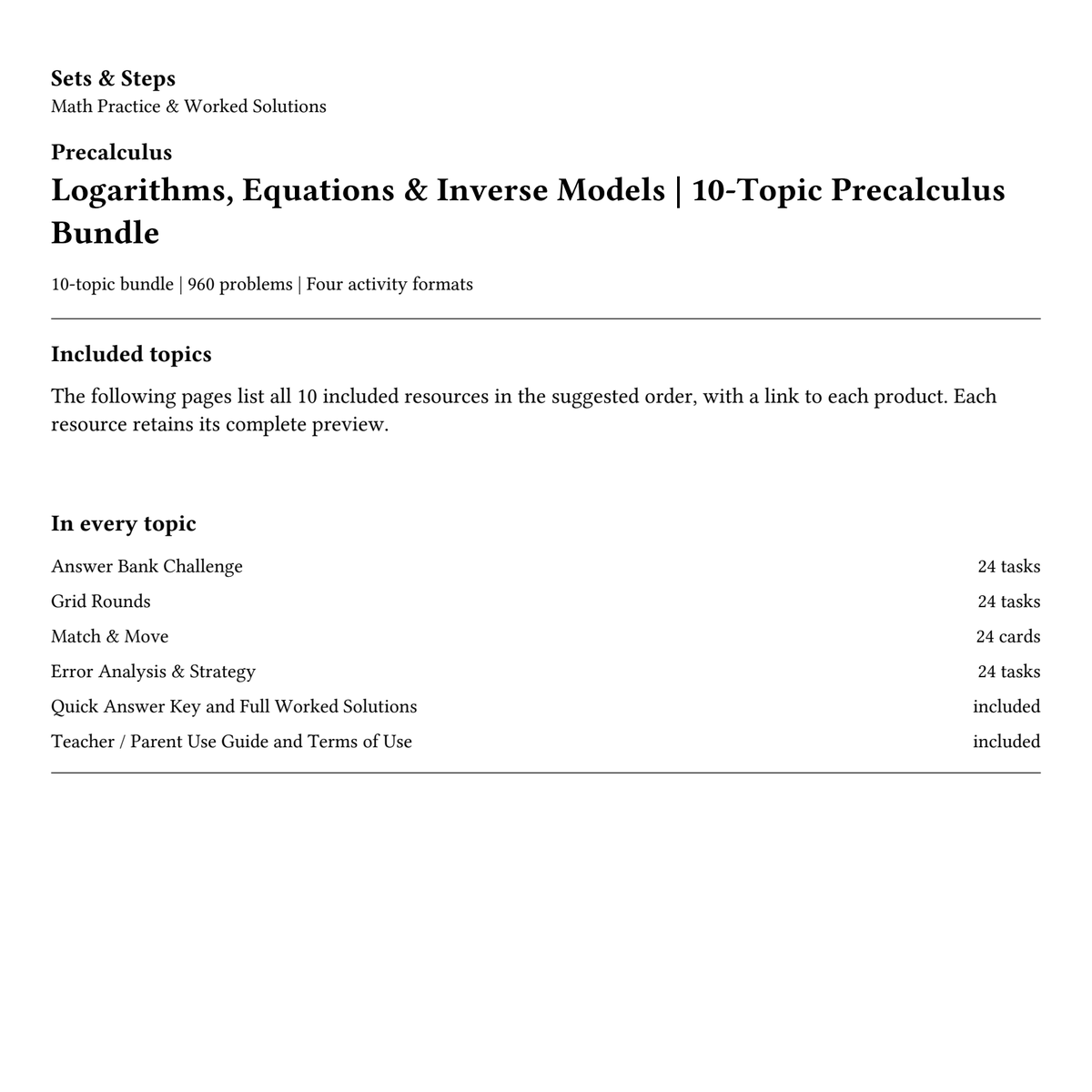 Logarithms, Equations & Inverse Models | 10-Topic Precalculus Bundle — 01_Cover.png