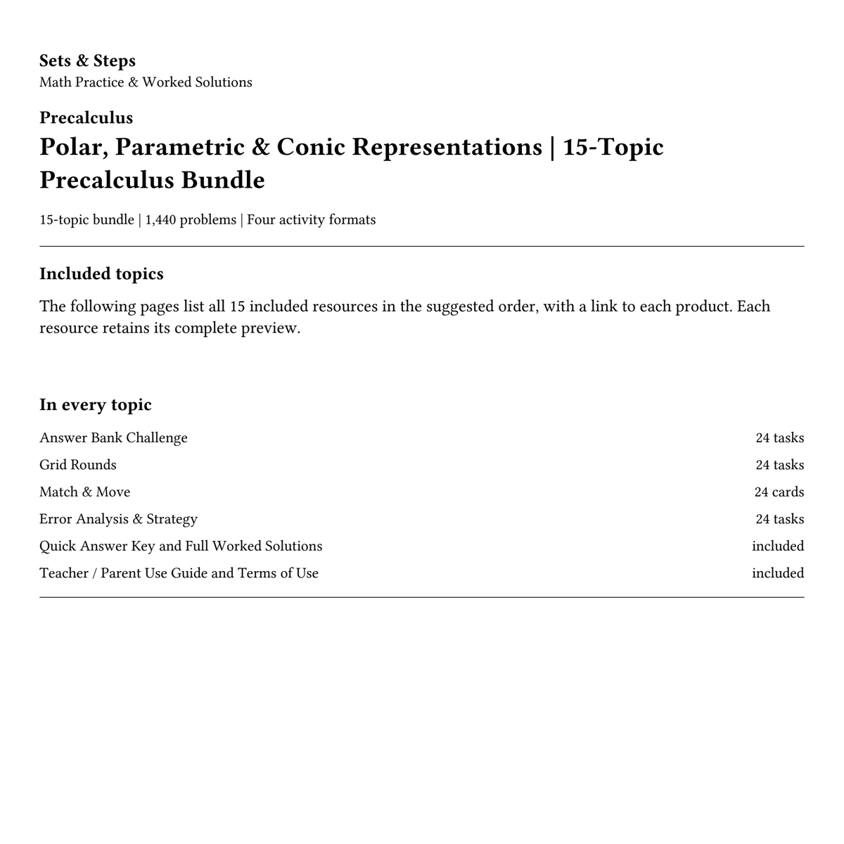 Polar, Parametric & Conic Representations | 15-Topic Precalculus Bundle — 01_Cover.png