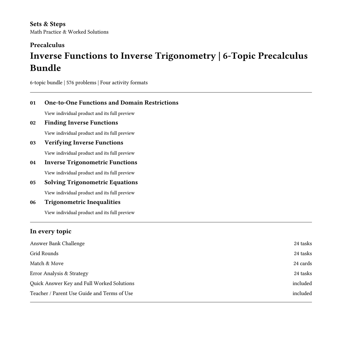 Inverse Functions to Inverse Trigonometry | 6-Topic Precalculus Bundle — 01_Cover.png