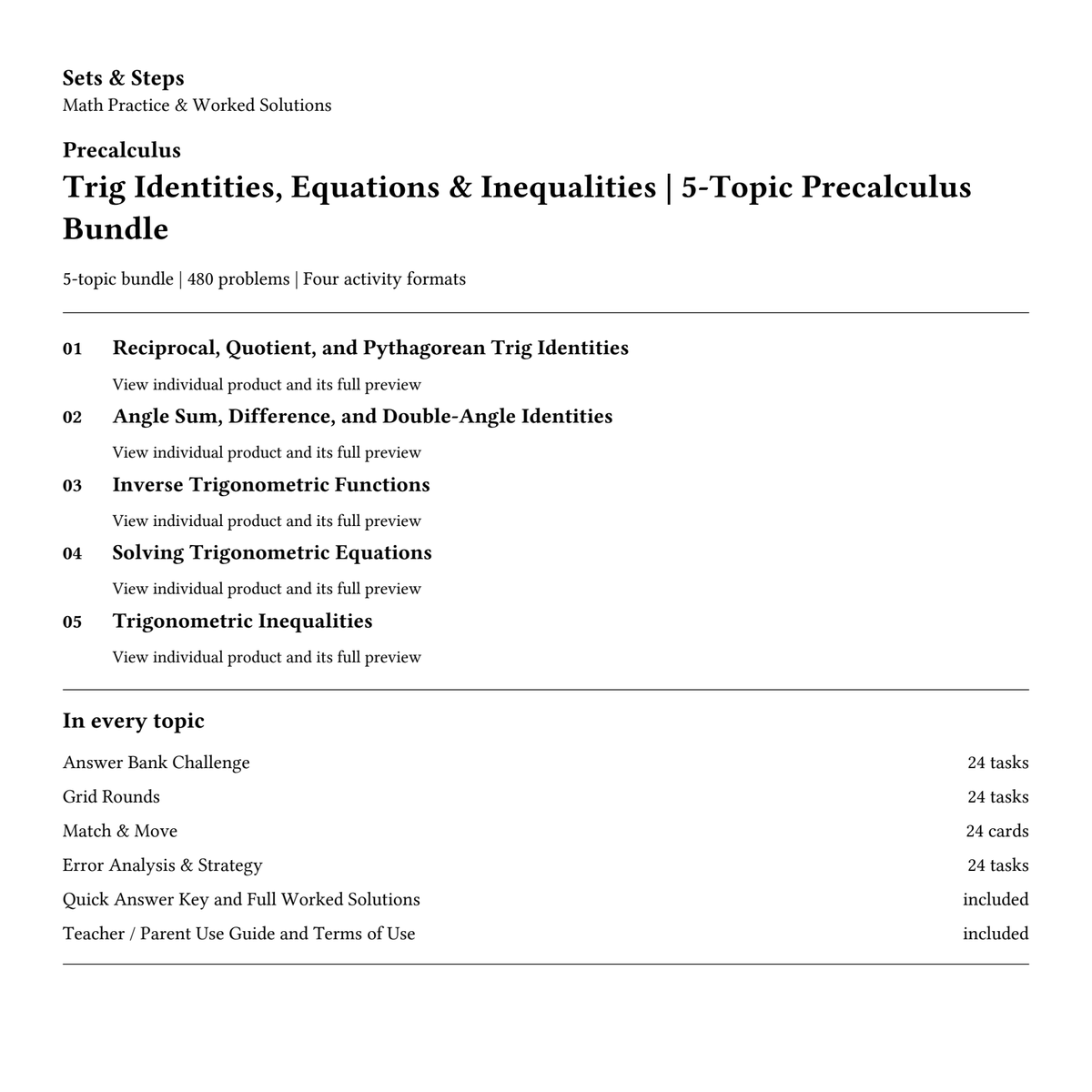 Trig Identities, Equations & Inequalities | 5-Topic Precalculus Bundle — 01_Cover.png