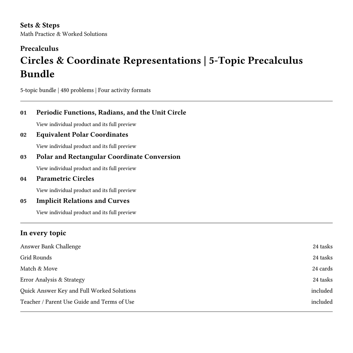Circles & Coordinate Representations | 5-Topic Precalculus Bundle — 01_Cover.png