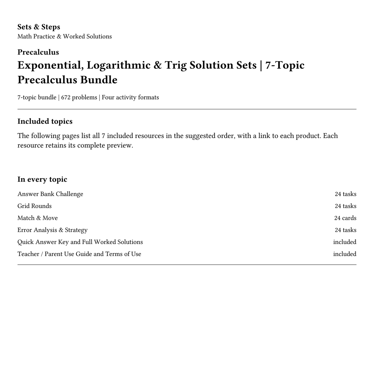 Exponential, Logarithmic & Trig Solution Sets | 7-Topic Precalculus Bundle — 01_Cover.png