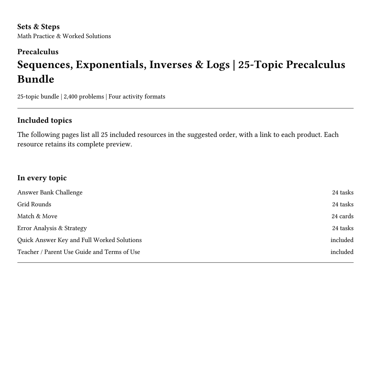 Sequences, Exponentials, Inverses & Logs | 25-Topic Precalculus Bundle — 01_Cover.png